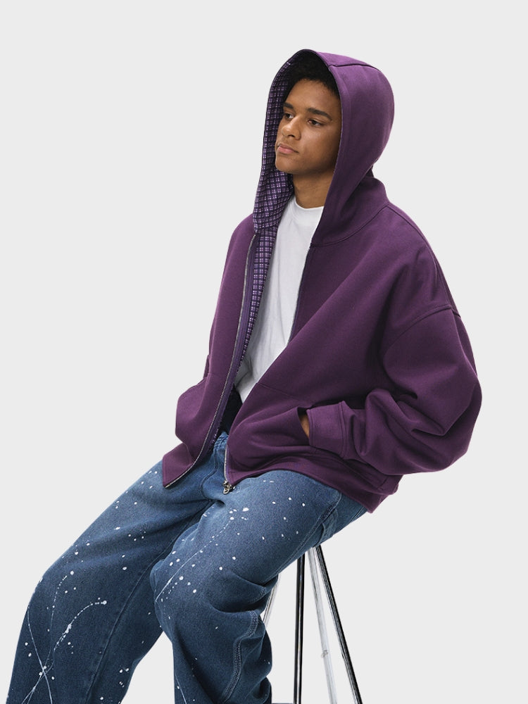 DCRB Plaid Baggy Sweater with Zipper