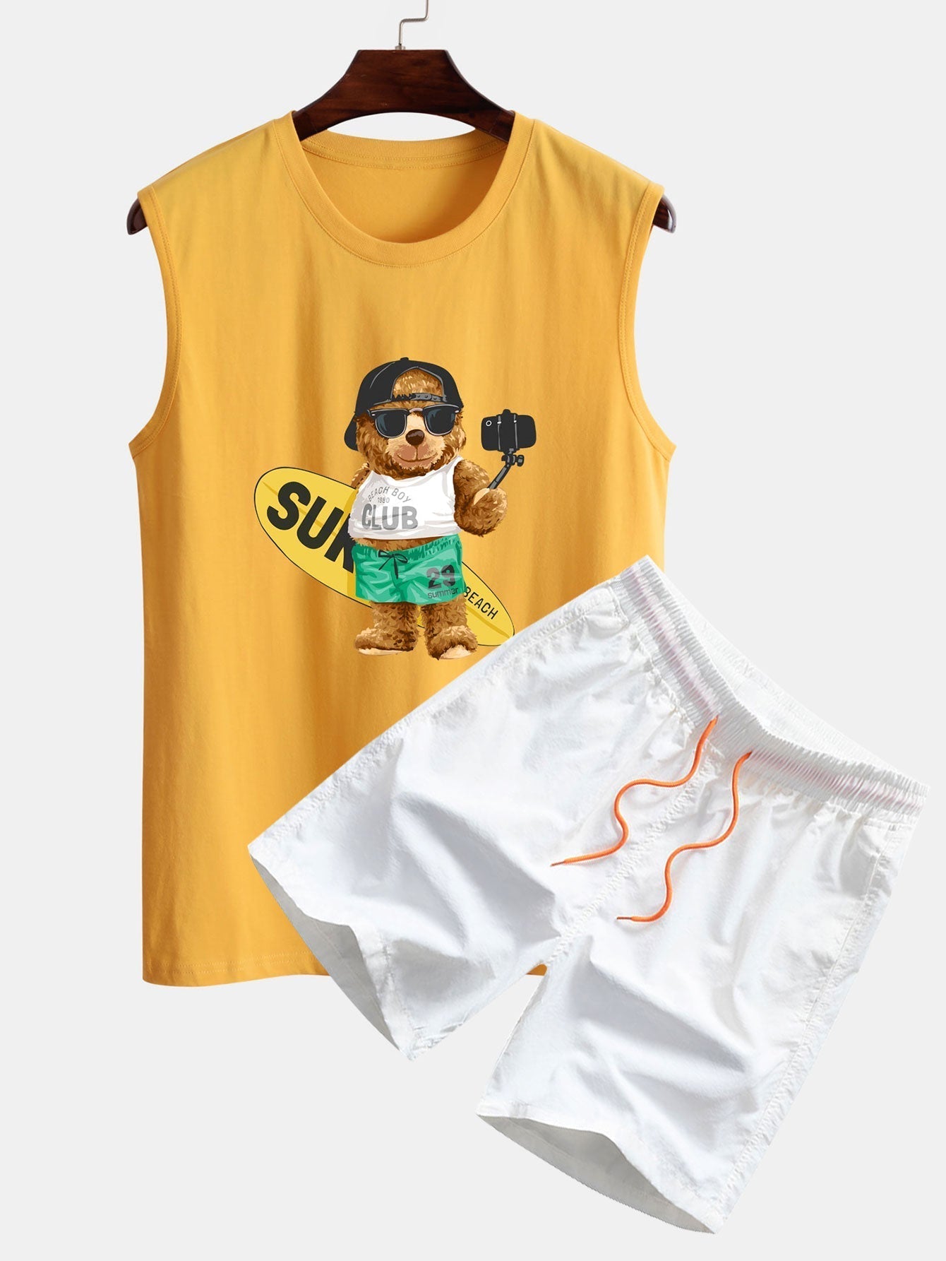 Surf Bear Print Tank Top & Swim Shorts