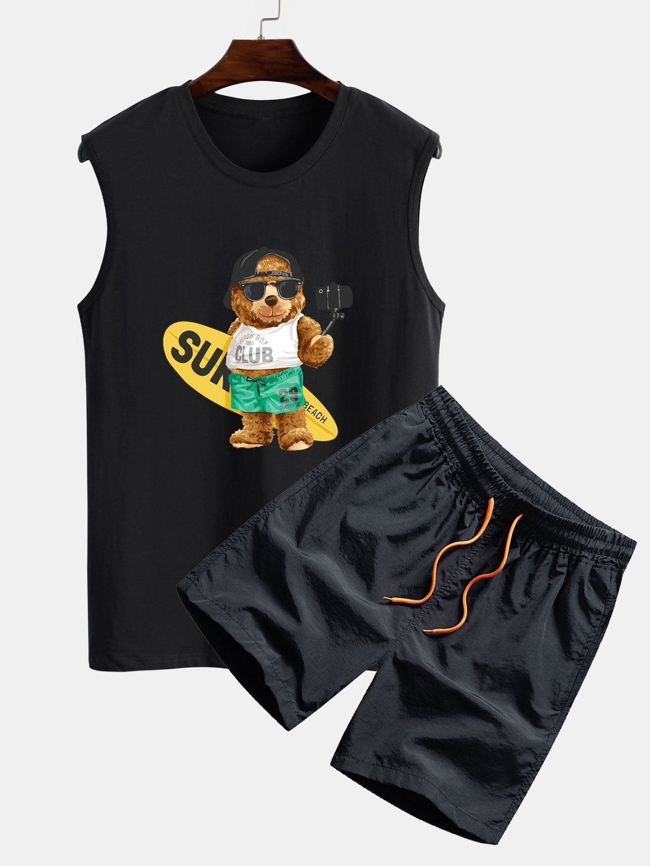Surf Bear Print Tank Top & Swim Shorts