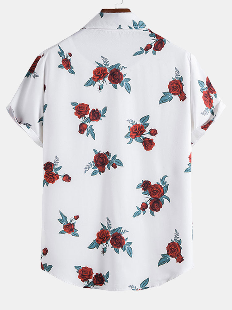 Rose Print Button Up Shirt & Shorts
