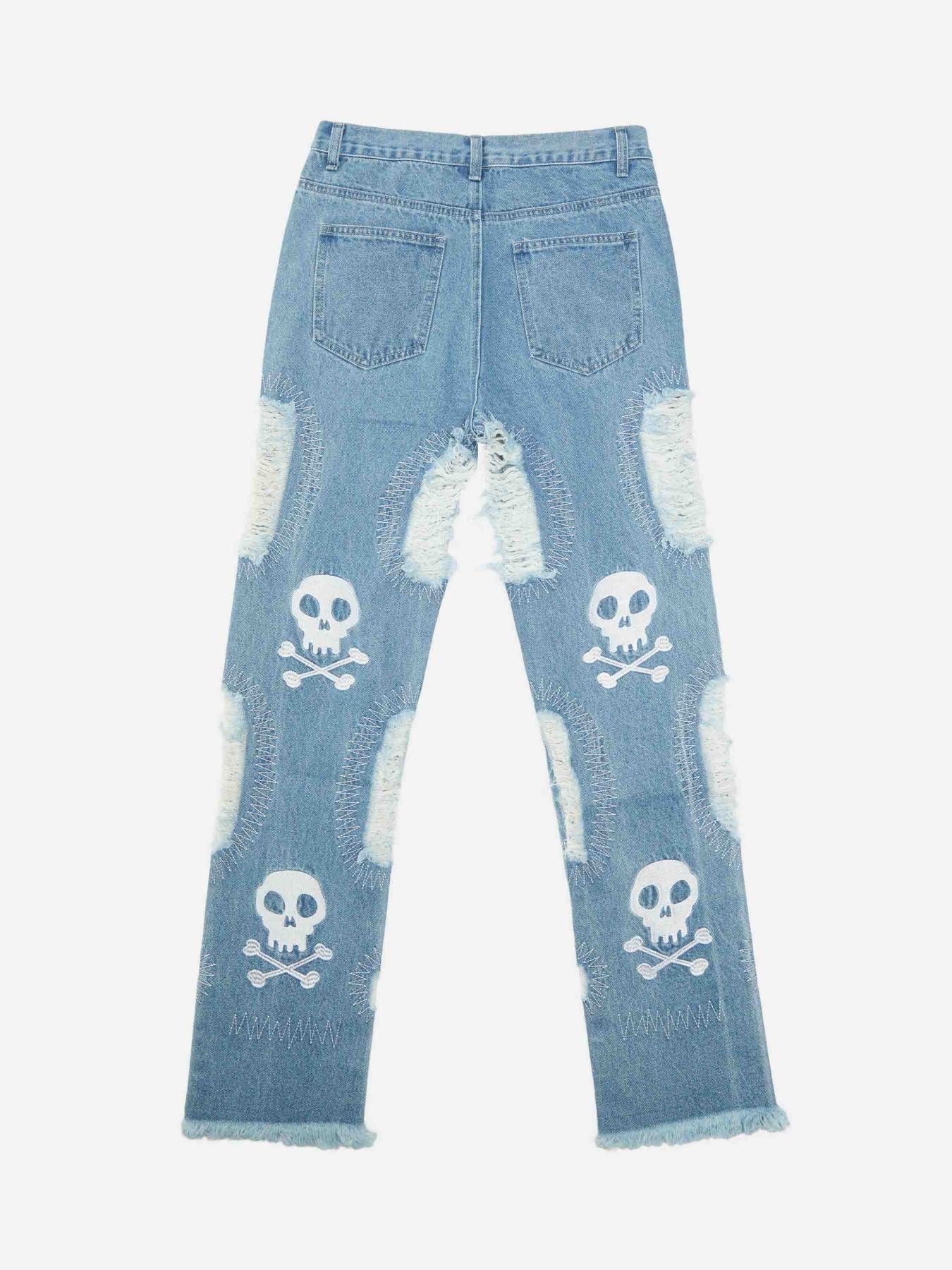Skull Embroidery Jeans