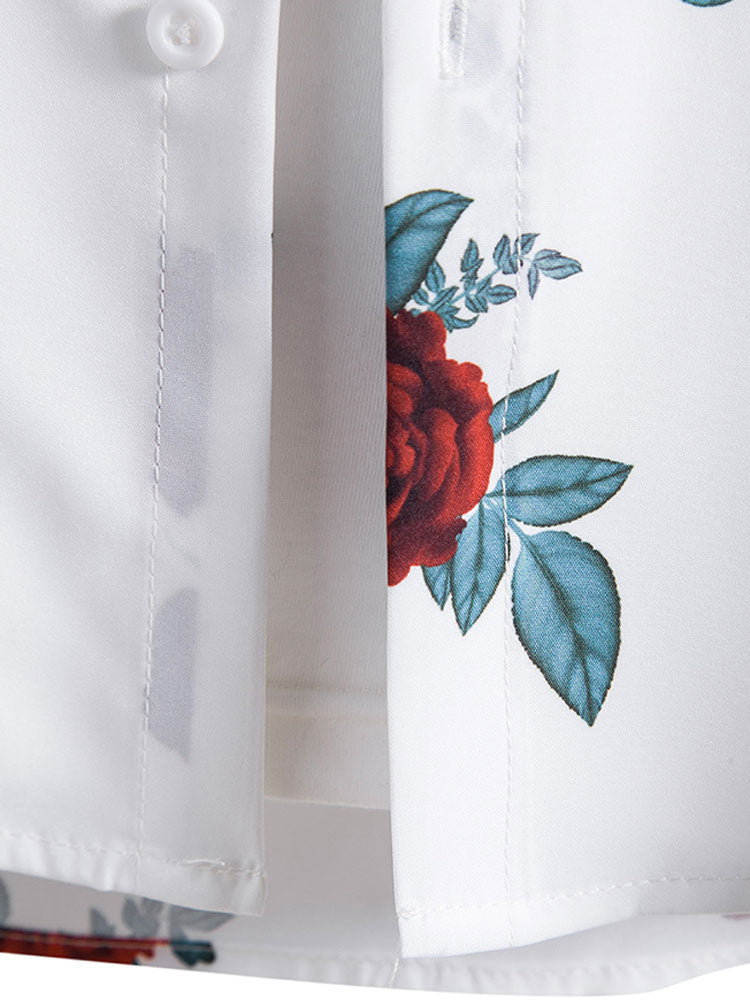Rose Print Button Up Shirt & Shorts