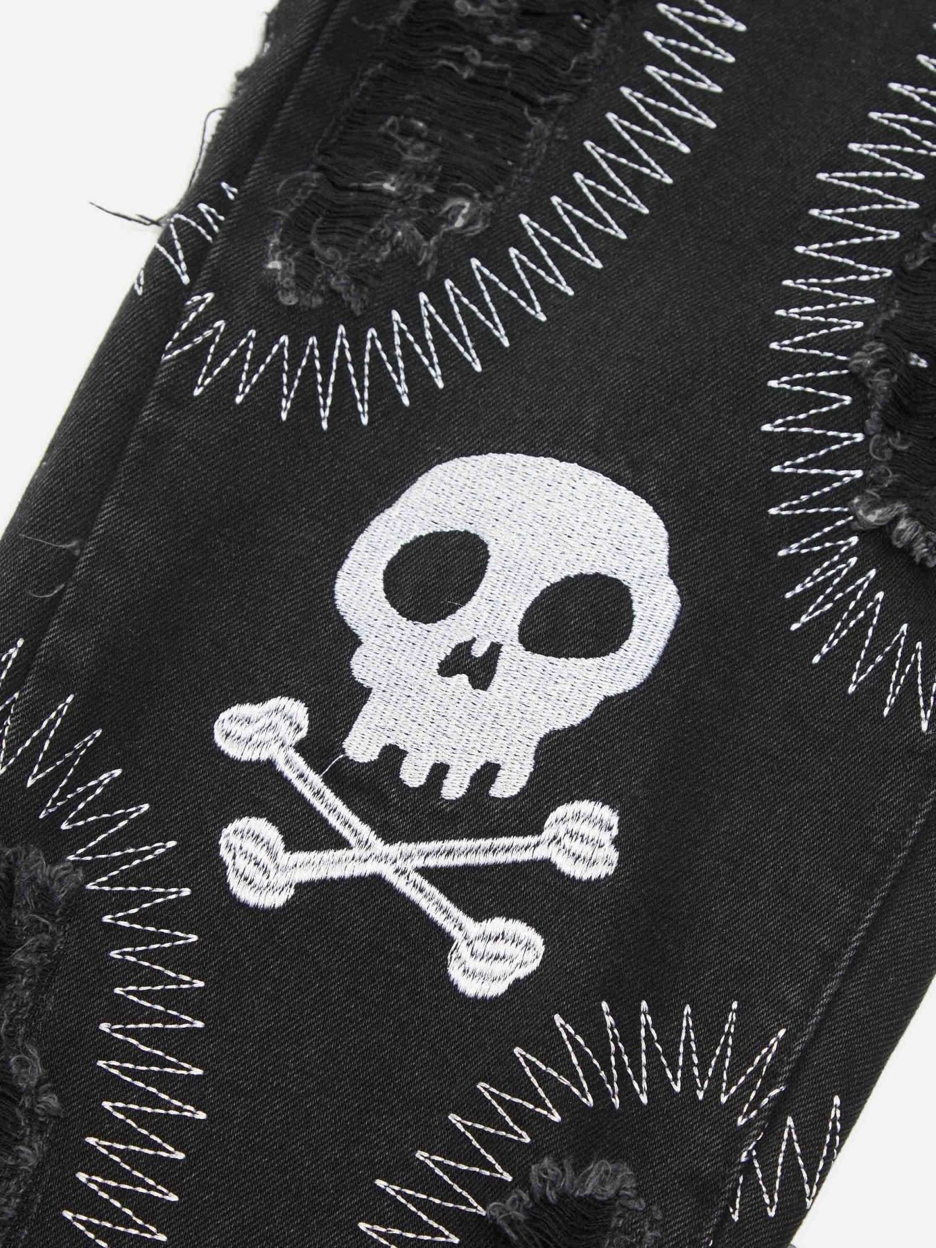 Skull Embroidery Jeans