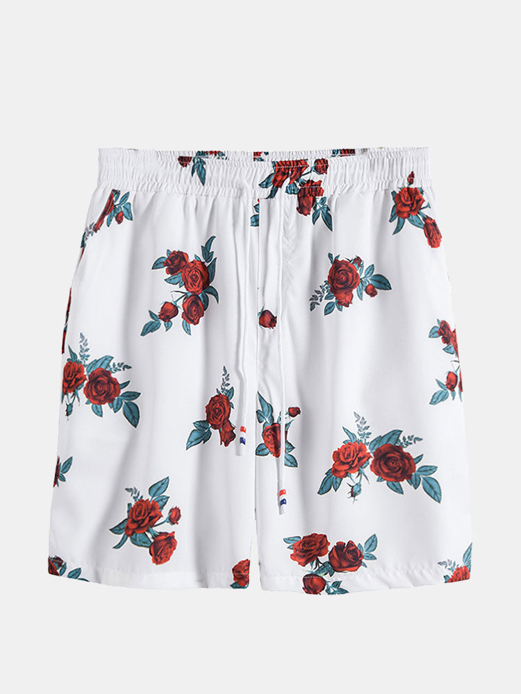 Rose Print Button Up Shirt & Shorts