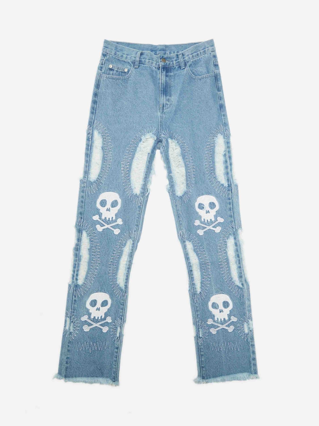Skull Embroidery Jeans