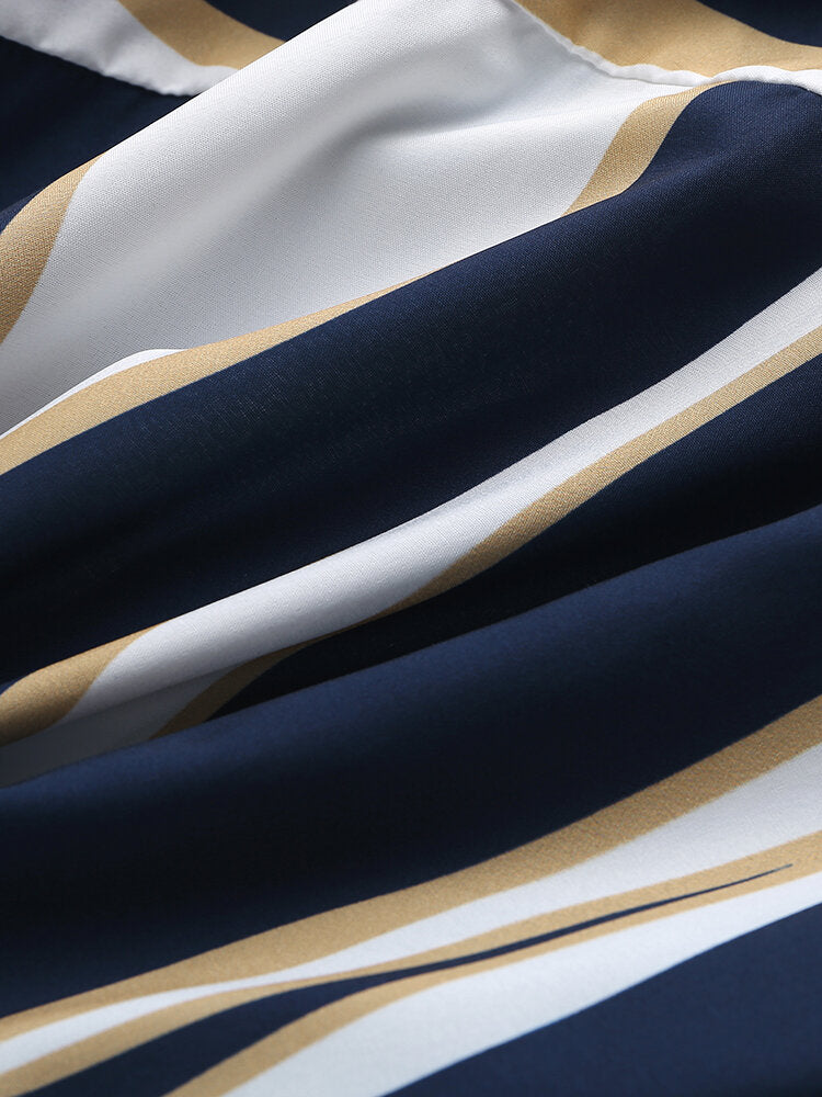 Wave Stripes Lapel Shirts & Short Length Swim Shorts