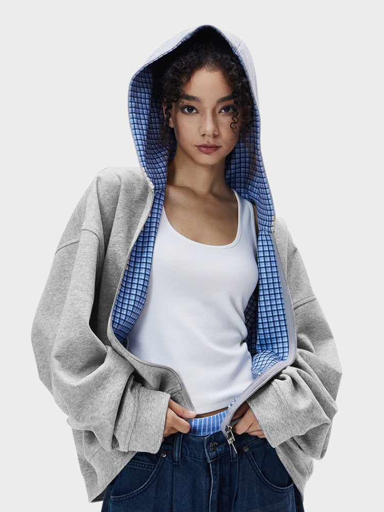 DCRB Plaid Baggy Sweater with Zipper