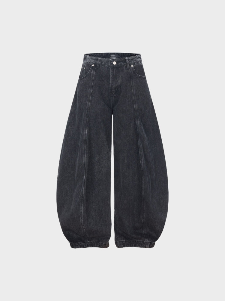 DCRB Black Washed Pleated Denim Jeans