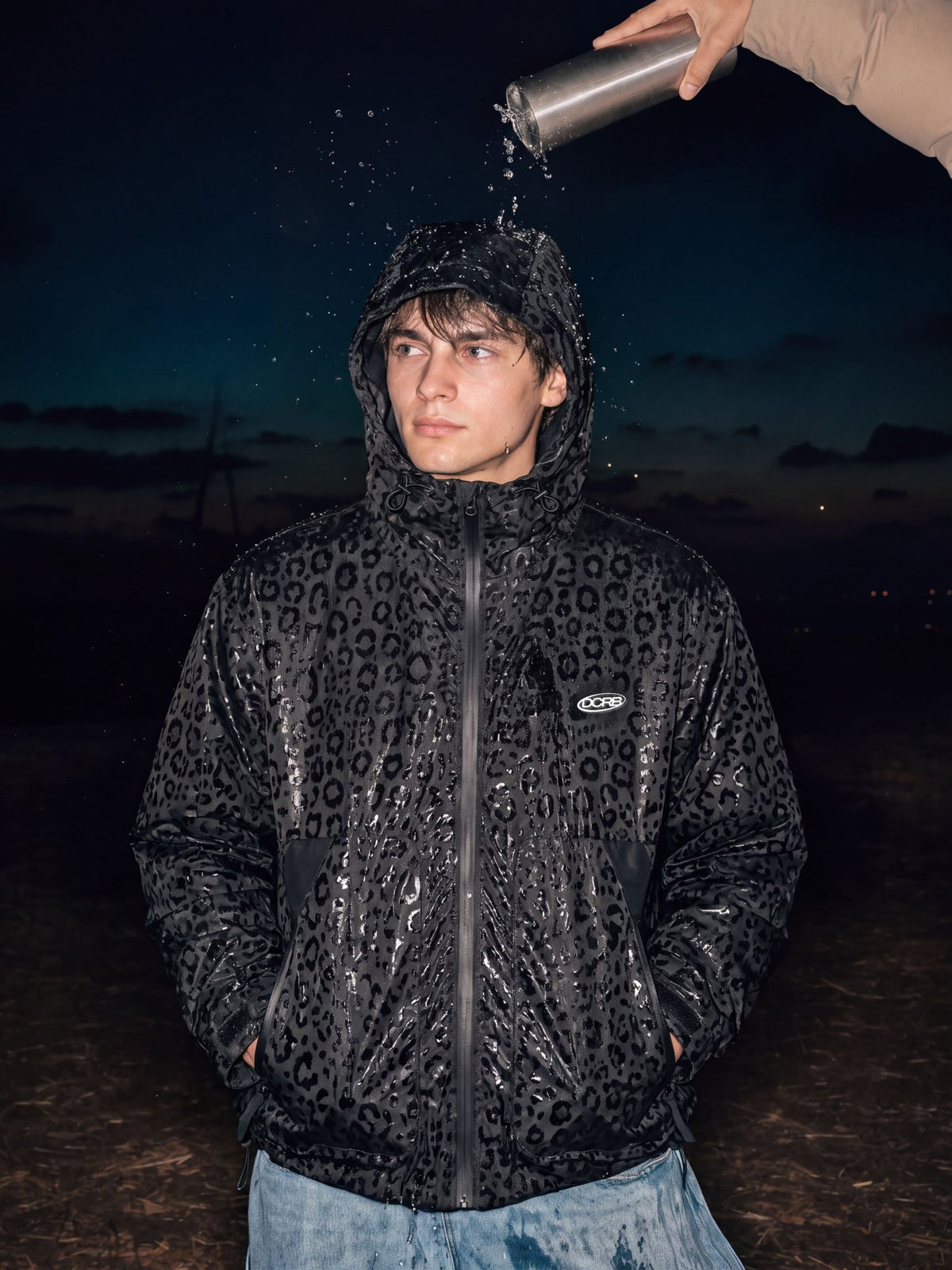 DCRB Blue Water Reactive Cheetah Rain Jacket