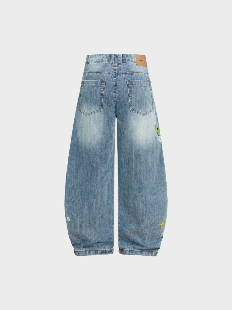 DCRB Baggy Washed Flower Denim Jeans