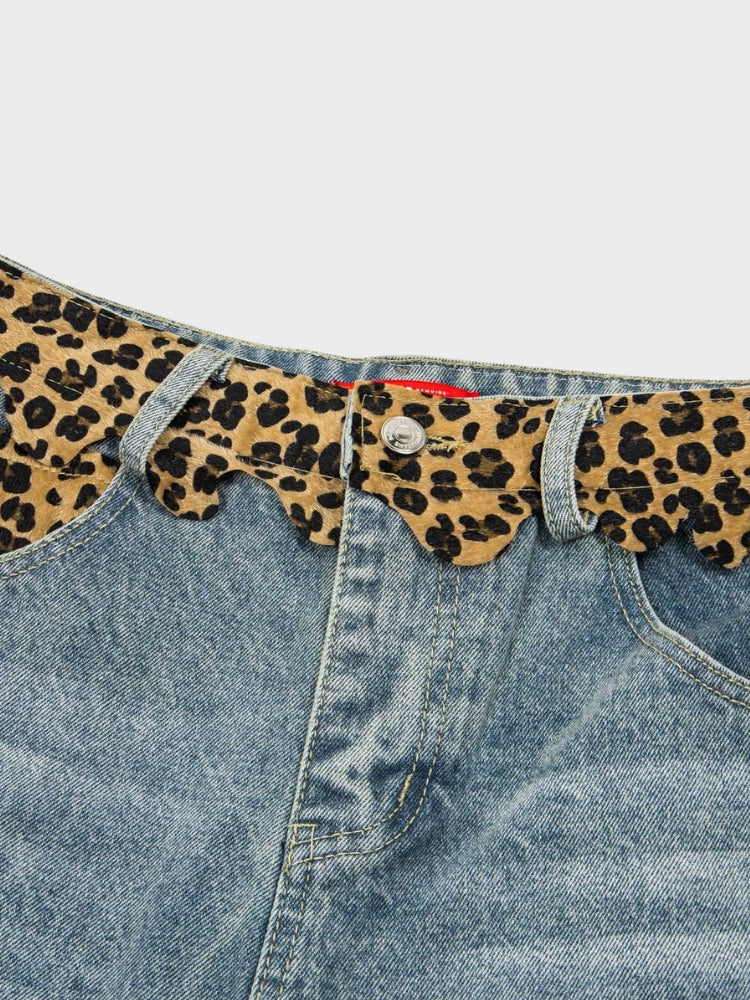 DCRB Ripped Leopard Denim Jorts