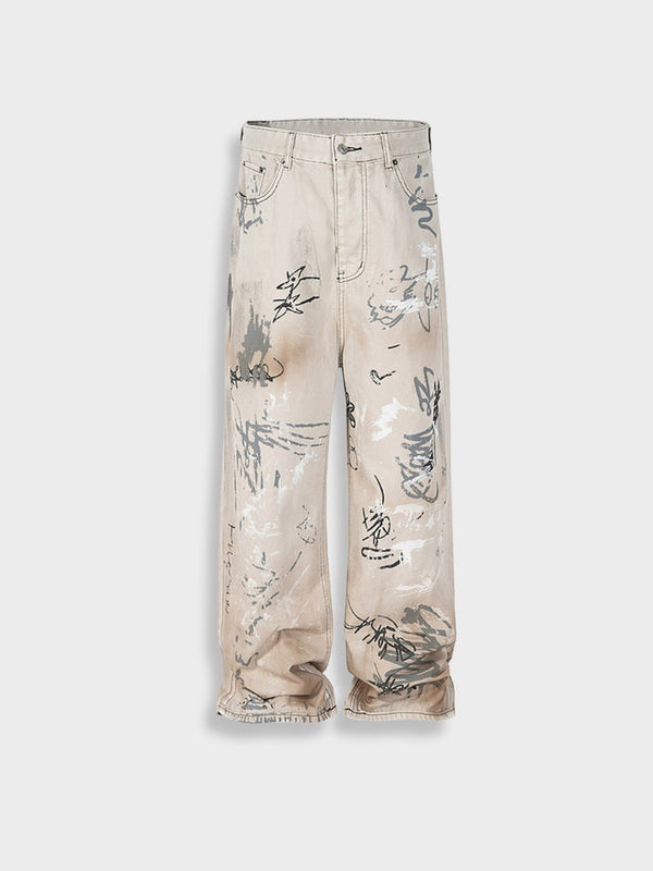 Hand Painted  Graffiti Baggy Jeans