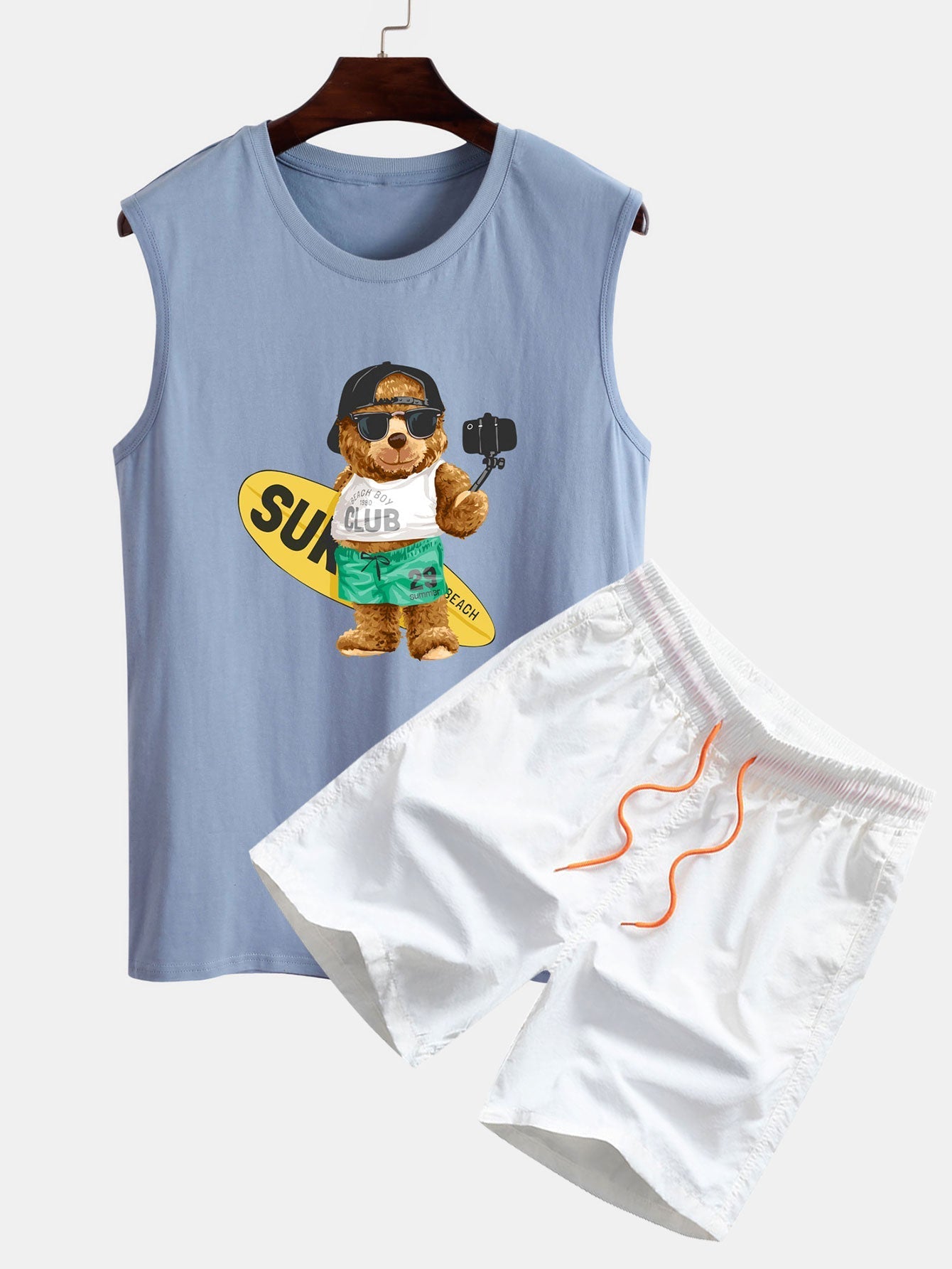 Surf Bear Print Tank Top & Swim Shorts