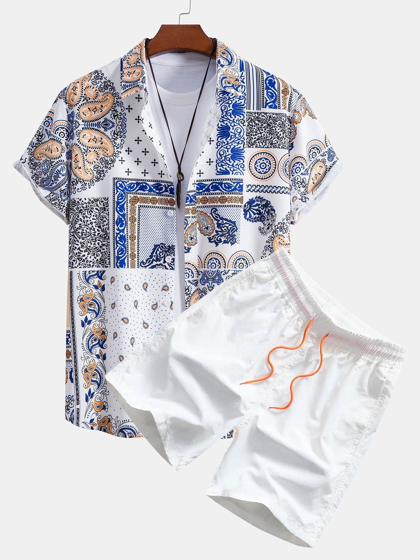 Paisley Patchwork Print Button Up Shirt & Swim Shorts