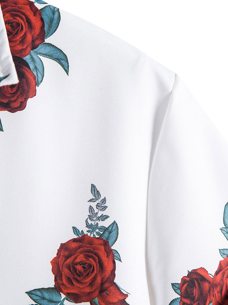 Rose Print Button Up Shirt & Shorts