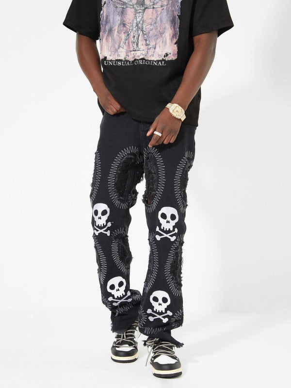 Skull Embroidery Jeans