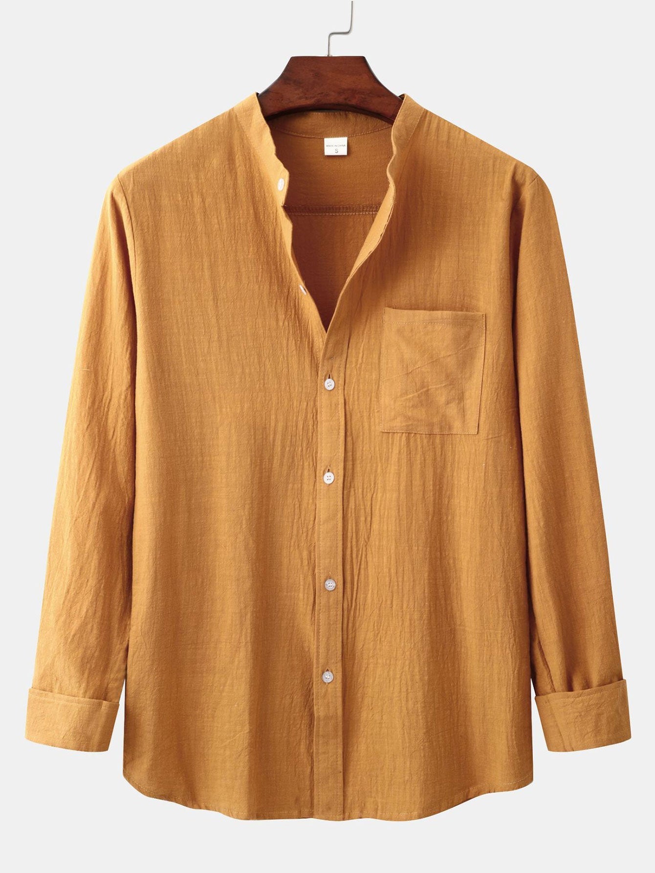 Long Sleeved Linen Look Stand Collar Shirt & Straight Leg Linen Broek