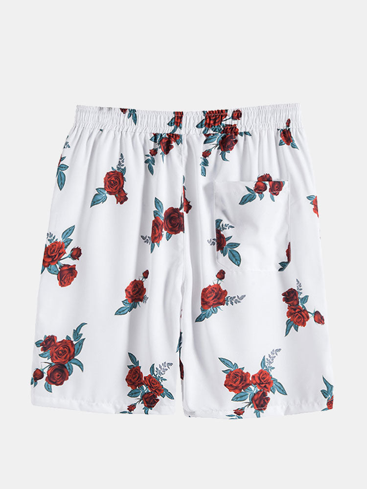 Rose Print Button Up Shirt & Shorts