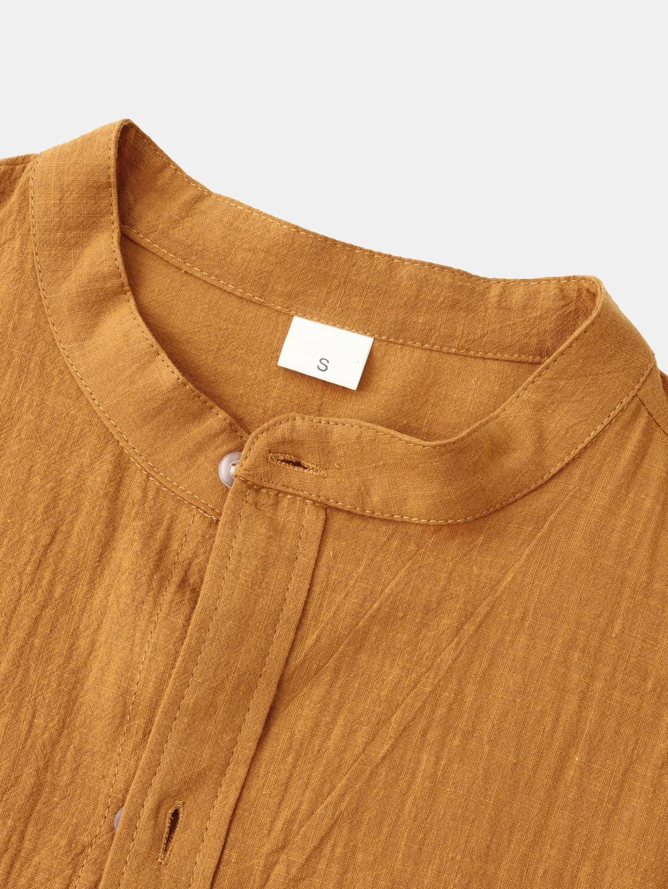 Long Sleeved Linen Look Stand Collar Shirt & Straight Leg Linen Broek