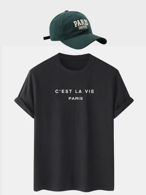 Zwart shirt met groene pet