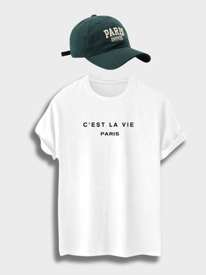 Wit shirt met groene pet