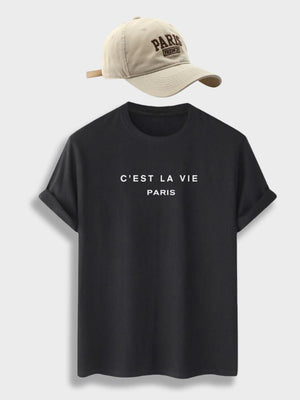 Zwart shirt met gebogen pet